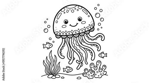 Smiling Jellyfish Underwater Ocean Creature.