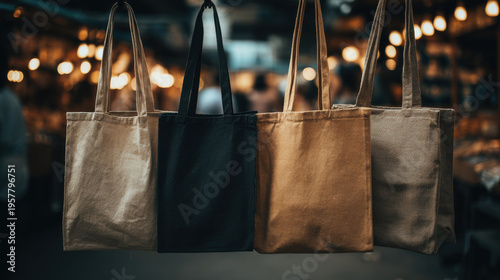 Array of Reusable Canvas Shopping Tote Bags