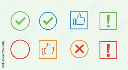 Set of colorful icons representing actions approvals and notifications
