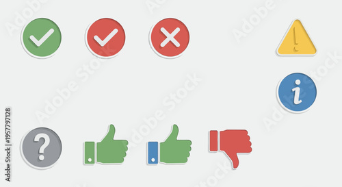 Set of colorful icons representing approval disapproval and information