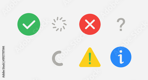 Set of colorful icons representing different actions and statuses