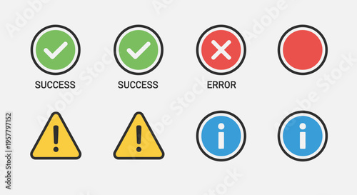 Set of colorful icons representing success error warning and information