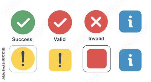 Set of colorful icons representing success validation and information