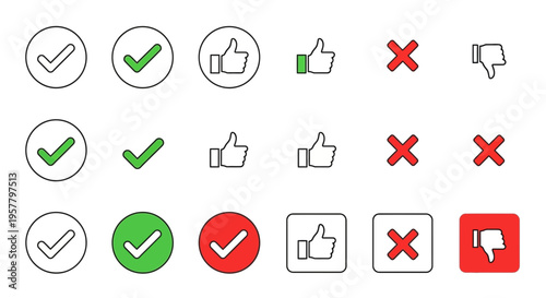Set of isolated check marks and symbols for approval and rejection