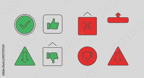 Set of isolated icons check mark thumbs up down arrows and more