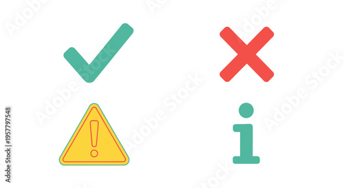 Set of isolated icons check mark x mark exclamation point information