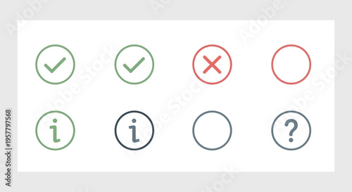 Set of isolated vector icons featuring check marks crosses and informational symbols