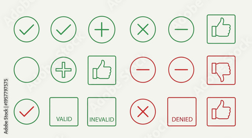 Set of isolated vector icons featuring check marks thumbs up and signs