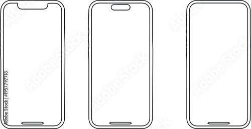 Schilderij op canvas Three different smartphone designs with various screen notches