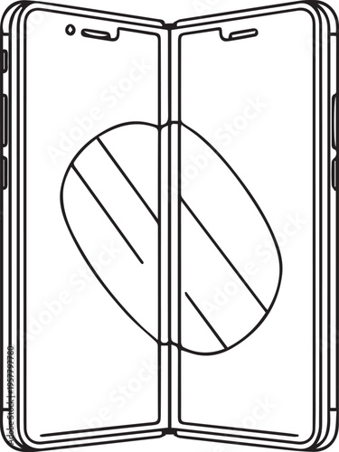 A drawing of a folding smartphone with a screen protector