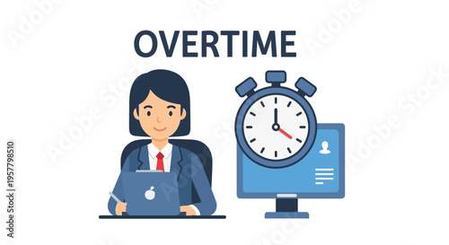 Overtime work concept clock silhouette chart representing late hours