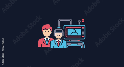 People interacting with technology illustration in flat design style