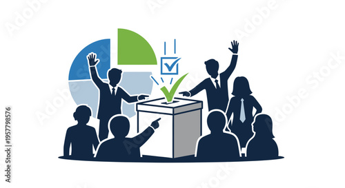 People voting with diagrams and checkmark illustration on white background