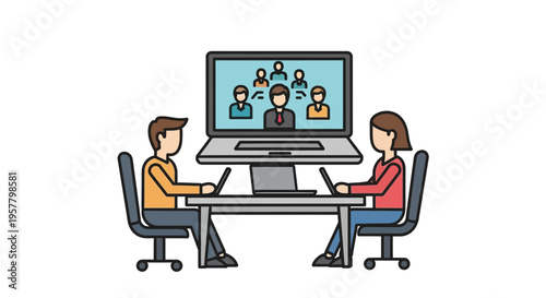 People working remotely on video conference meeting vector illustration