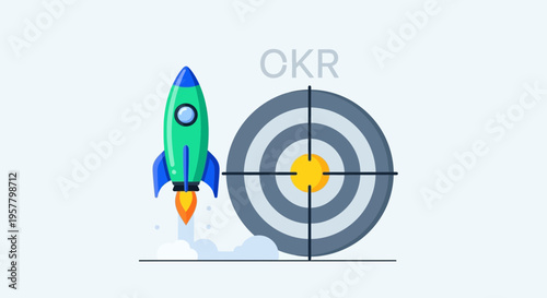 Rocket launching toward target success concept business strategy vector illustration