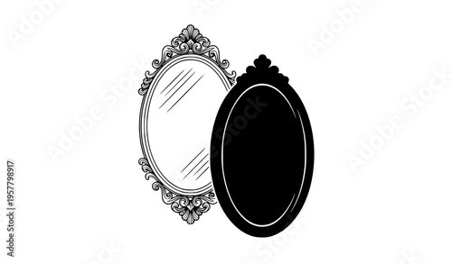 Vintage ornate mirrors outline and solid silhouette vector set decorative antique frame design isolated