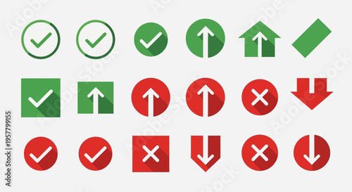 Set of various flat icons with checkmarks arrows and symbols