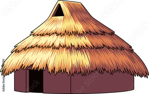 Traditional Primitive Hut with Thatch Roof Illustration