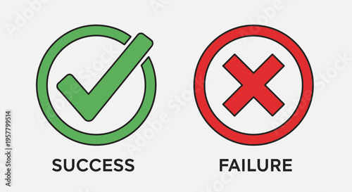 Success and failure concepts illustrated with check mark and cross symbols