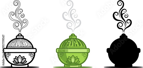 Oriental Incense Burner with Smoke and Lotus Design