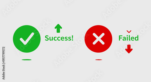 Success and failure indicators green check and red cross icons on gray background