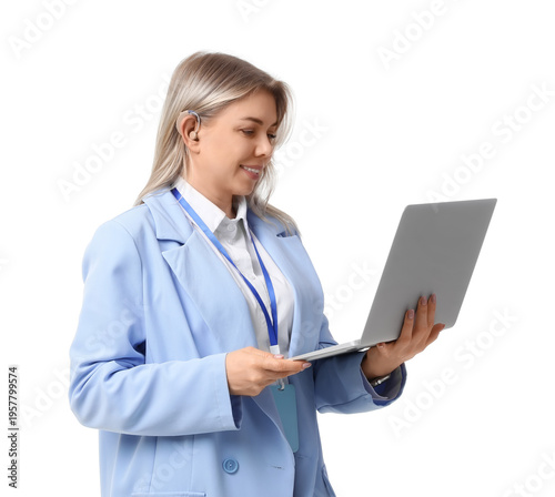 Young businesswoman with he...