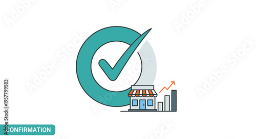 Success confirmation concept illustration with check mark and shop icon