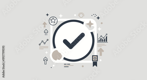Success concept illustration with check mark inside circle and surrounding elements