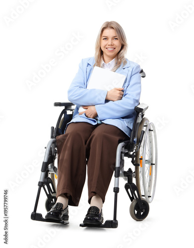 Young businesswoman with la...