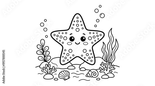 Smiling starfish with face underwater.