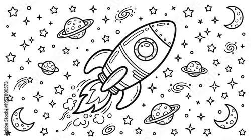 Rocket ship blasting off into space.