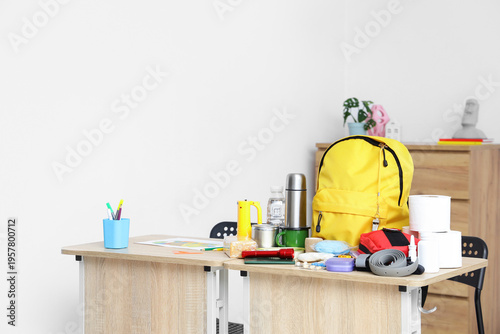 School desk with emergency ...