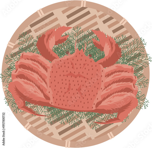 ザルに盛られた毛ガニのイメージイラスト