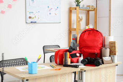 School desk with emergency ...
