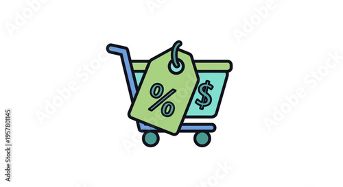 Shopping cart with discount tag vector illustration for online sales