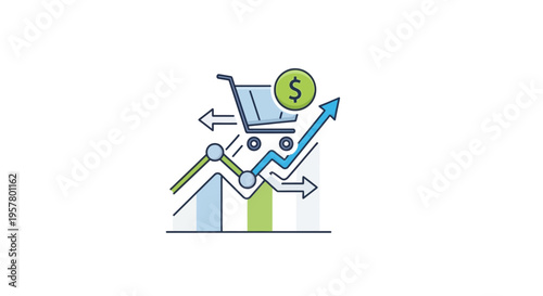Shopping cart with dollar symbol and growth chart indicating financial success