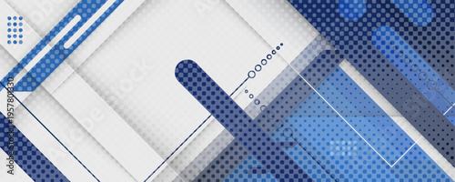 White and blue modern abstract wide banner with geometric shapes. Dark blue and white abstract background. Dark blue and white abstract background. eps 10