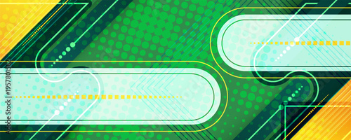 Abstract green yellow banner design web template set. Horizontal header web banner. Vector abstract graphic design banner pattern background template.