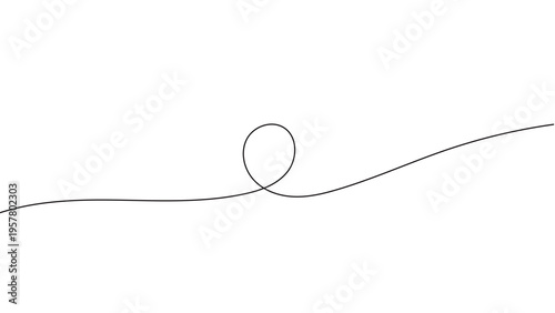 一本の黒い糸がくるんと一回転したデザイン。リボンの線画のニュアンス背景。人との繋りや絆を表現したデザイン