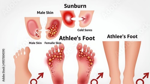 Sunburn and Athletes Foot Skin Conditions Comparison Male Female