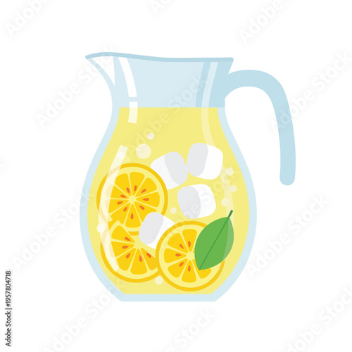 Refreshing pitcher of lemonade with ice.