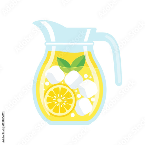 Refreshing pitcher of lemonade with ice.