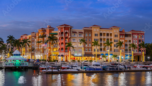 Boat Marina and residential buildings in Naples Florida