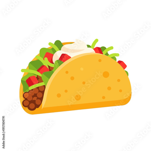 A delicious taco with lettuce and tomatoes.