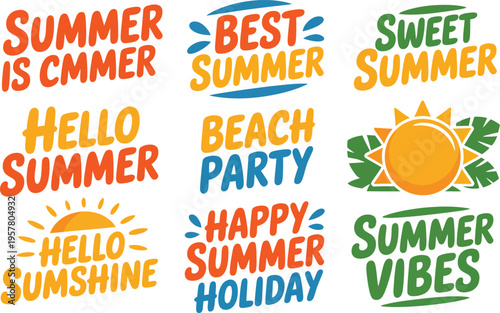 Collection of Summer-Themed Typography and Graphics for Greetings