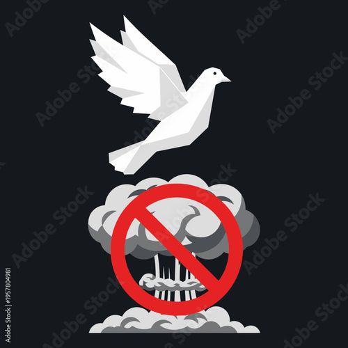 White dove flying over pollution symbol.
