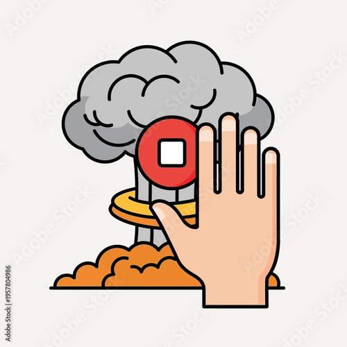 hand stopping nuclear power plant explosion.
