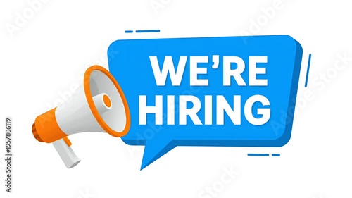 We Are Hiring Megaphone Speech Bubble Blue Background
