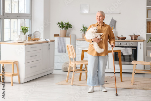 Mature woman with cane and ...