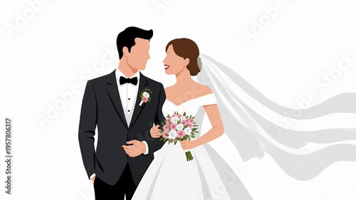 Wedding Couple In Formal Attire With Bouquet Cinematic Footage